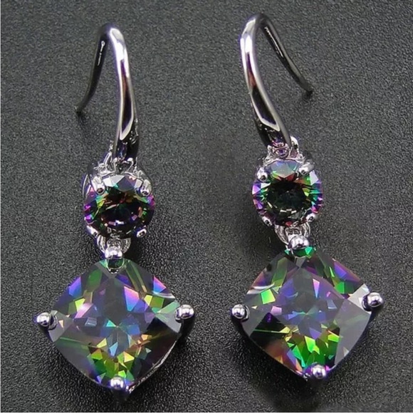 New Lovely 925 Sterling Silver Mystic Topaz Drop Earrings - Picture 4 of 9
